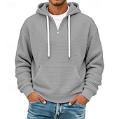 cheap Basic Hoodies-Men's Hoodie Waffle Hoodies Pullover Hoodie Sweatshirt Quarter Zip Hoodie Apricot Wine Red White Light Green Navy Blue Hooded Plain Patchwork Color Block Textured Casual Daily Sports &amp; Outdoor