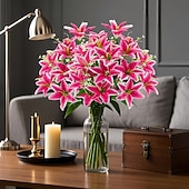 cheap Artificial Flower-18 Head Artificial Lily Flowers - Elegant Faux Blooms, Perfect for Weddings, Parties, Christmas, Thanksgiving Decorations, Living Room, Bedroom, Dining Table Styling, and Instagram-Inspired Home Decor