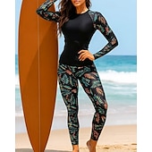 preiswerte Surfen Tankinis &amp; Bikinis-Damen Anti UV Shirt Badeanzug 2 Teile Tropisch UV Schutz Elastisch Langarm Bademode Surfen Strand Schwimmen Frühling