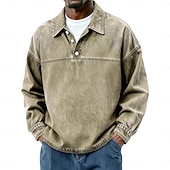 preiswerte Klassisches Poloshirt für Herren-Herren Baumwoll-Poloshirt Lässig Urlaub Klassisch Langarm Mode Basic Einfarbig Einfach Vintage-Stil Gewaschen Winter Frühling &amp; Herbst Ganzjahres Lässiger Schnitt Schwarz Hellgrün Rosa Marineblau