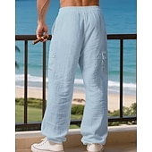 halpa Loma-Miesten Pellavahousut Housut Kesähousut Roikkuvat housut Rantahousut Kurenauha Joustava vyötärö Yhtenäinen väri Mukavuus Hengittävä Päivittäin ulko- Hiekkaranta Loma Muoti Musta Valkoinen