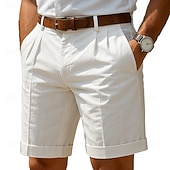 voordelige Bedrijf-Voor heren Korte broek Linnen korte broek Geklede korte broek Zomer korte broeken Strandshorts Zak Plooien Recht been Effen Comfort Ademend Korte Casual Dagelijks Feestdagen Vakantie Modieus Zwart Wit