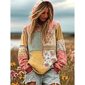  Kvinners 3D-print Vintage Boho hettegenser Patchwork hettegenser Sweatshirt Floral Pullover Sweatshirt Casual Hettegense Gateliv Hverdagslig Patchwork Print Frontlomme Rosa Lilla Grønn Vår Høst Vinter