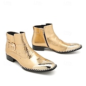 Χαμηλού Κόστους Ανδρικά υποδήματα-Χρυσά Μεταλλικά Μποτάκια Δυτικού Στυλ Μαρντί Γκρας για Άνδρες – Ποιότητα 100% Δέρμα Αγελάδας με Στιλβωμένα Λεπτομέρειες Ιδανικά για Καρναβάλια Εορταστικά Πάρτι και Ειδικές Περιστάσεις