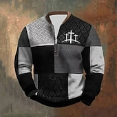 levne Geometrický vzor-Pánské Barevné bloky Haç Mikina se čtvrtinovým zipem Mikiny Dlouhý rukáv Mikina Límec na zip Vintage Retro Tisk Dovolená Jdeme ven Tisk Podzim Zima