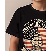  100% Bumbac Copii Băieți Negru Alb Barcă Drapel USA A 250-a aniversare Tricou Bluză Stil Nautic Manșon scurt În aer liber Zilnice Modă Șic Stradă Designer Imprimare Vară