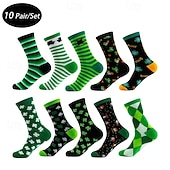 Недорогие мужские носки-Муж. 6 пар Носки Носки для бега Повседневные носки Яблочно-зеленый Зеленый + белый Цвет Полоски Клетчатый Clover на открытом воздухе Отпуск На каждый день Средней плотности Все сезоны