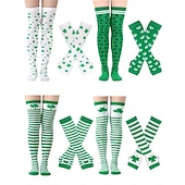  St. Patrick's Day-strumpa för kvinnor &Armvärmarset, 4-delade knästrumpor och fingerlösa vantar med shamrockmönster, irländskt gröna festliga accessoarer för kvinnor &flickor, perfekt för St. Patricks