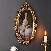 رخيصةأون التماثيل-إطار صور جداري مزخرف بنقوش ذهبية على الطراز الأوروبي القديم، مصنوع من مادة الراتنج، مناسب لعرض الصور العائلية وجلسات التصوير.