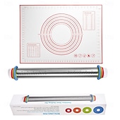 voordelige Keukengerei &amp; Gadgets-Deegroller met verstelbare dikte en mat, roestvrijstalen deegroller met maatverdeling, verstelbare dikte voor het bakken, inclusief mat en deegset voor gemakkelijk uitrollen.