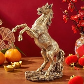 billige Statuer-gyllen hoppende hest i harpiks, håndmalt skrivebordspynt, hjemmedekorasjon av månenyttår, festdekorasjon, hestestatue som gave til festlig feiring