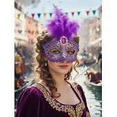 billiga Tillbehör-Kvinnors Grön Fjäder Venetiansk Maskeradmask - Lyxig Barock Crystal-Pyntad Karneval Kosttillsats för Venedigfestivalen Mardi Gras  Maskeradfester