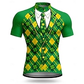  Bărbați Tricou de ciclism St. Patrick Jersey tricou trifoi în stil de novitate cu mânecă scurtă tricou cu 3 buzunare la spate rezistent la UV uscare rapidă cu buzunare la față fermoar sportiv verde