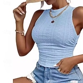 economico T-shirt semplice-Per donna Maglietta Patchwork Tinta unica Moda Sexy Casual Senza Maniche Girocollo Top corti Quotidiano Uscire Weekend Nero Bianco Rosa Verde Azzurro Primavera