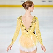 economico Abiti da Pattinaggio Artistico-Vestito da pattinaggio artistico Per donna Da ragazza Pattinaggio sul ghiaccio Vestiti Completi Lilla Nero Bianco Collage Retato Elastene Di pizzo Elevata elasticità Competizione Vestiti da