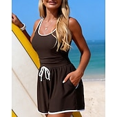 cheap One Pieces Rash Guards-Women's Floral Print Swimsuit One Pieces High Waisted Ruched Swimsuit Solid Colored Elastic Sleeveless Swimwear Surfing Snorkeling Swimming Summer