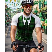 billiga Tröjor för män-Män St. Patrick Jersey Cykeltröja Rutigt Novelty Kort Ärmar Cykel Tee T-shirt Skjorta Top med 3 Bakfickor UV-Beständig Snabbtorkande Med Fickor Framsidan Dragkedja Sport Grön Kläder