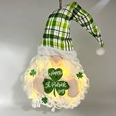 olcso Dekoratív fények-Szent Patrik-napi ír koszorú LED-es fényekkel, lóhere, arctalan baba, törpe dísz, 60x30cm, beltéri/kültéri veranda, fali dekoráció, nappali, étkező, parti ünnepi dekoráció