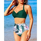 economico Surfing Tankinis &amp; Bikinis-Per donna Costume da bagno Bikini a vita alta con volant 2 pezzi Tropicale Senza schiena Protezione UV Alta elasticità Senza Maniche Costume da Bagno Surf Immersione Snorkeling Estate