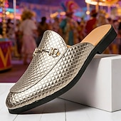 voordelige Mannenschoenen-Mannen Mardi Gras metallic gouden instapschoenen - Stijlvolle instapschoenen met glamoureuze afwerking voor carnaval feesten en modebewuste looks