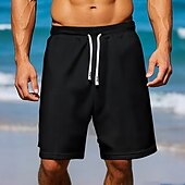 baratos Calções Estilo Casual-Homens Waffle Calção Shorts de verão Shorts de praia Com Cordão Cintura elástica Côr Sólida Conforto Comprimento do joelho Diário Ao ar livre Streetwear Férias Moda Azul Marinha Cáqui Micro-Elástica