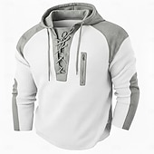 cheap Waffle Knit Tee-Men's Waffle T-shirt T Shirt Waffle Henley Shirt Long Sleeve Hooded Lace Up Neck Fall Solid Color Textured Traditional / Vintage Drawstring Casual Home Outdoor Light Blue Wine Black Top Tee for Men