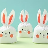 זול חג הפסחא-50 שקיות מתנה עם אוזני ארנב פסחא, שקיות ממתקים חמודות עם פני ארנב למסיבת פסחא, מסיבת יום הולדת, מסיבת תינוק, חגיגת חג, אריזות למתנות למסיבה