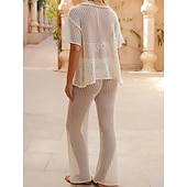 رخيصةأون ملابس علوية للشاطئ-نسائي ملابس السباحة تغطية الجسم 2 قطعة ملابس السباحة مقصوص محبوك العطلة ملابس الشاطئ لون الصلبة رقبة دائرية كم قصير بدلة سباحة