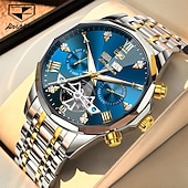 halpa Mekaaniset kellot-OLEVS miesten automaattikello nahkahihna kalenteri luurankokellotaulu trendiklassikko vedenkestävä Moonswatch rannekello 7009