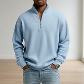 economico T-shirt in velluto a coste-Per uomo Camicia di Velluto a Coste Maglietta Manica Lunga Zip a un quarto Autunno Primavera &amp; Autunno Tinta unica Moda Moderno Casual Con zip Caldo Casuale All'aperto Casual Nero Blu scuro Grigio