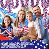 Ghirlanda di lamé patriottico da 66 piedi con bandiere americane, spessa &ghirlanda metallica soffice rossa, bianca e blu per il giorno dell'indipendenza del 4 luglio, decorazioni per il Memorial Day,