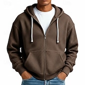 billiga bashuvtröjor för män-Herr Huvtröja Huvtröja med dragkedja Våffla hoodies Ljusgrå Huva Slät Dragkedja Strukturerad Ledigt Dagligen Sport &amp; Utomhus Streetwear Häftig Sportkläder Vår &amp; Höst Kläder Pull Tröjor Långärmad Lös