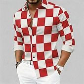 preiswerte Geometrische Muster-Herrenhemd für Karnevalspartys – auffälliges kariertes Festival-Design