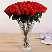 economico Fiore finti-50 mazzi di rose artificiali, rose finte in tessuto per San Valentino, romantiche composizioni floreali finte per l'arredamento del soggiorno, forniture per matrimoni