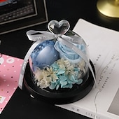 levne kutilské umění-Konzervovaná pravá růže v krásném kreativním designu srdce skleněná kopule růžový dárek pro ni