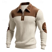 economico Felpe di base-Per uomo Maglia Felpa con cappuccio Felpa con zip corta Maglia a coste Aalbicocca Nero Bianco Verde militare Colletto Mao Semplice Patchwork Testurizzato Casuale Quotidiano Sport &amp; Outdoor Vintage
