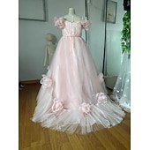 abordables Robes de Fille de Fleurs-Robe de demoiselle d'honneur, robe de première communion, robe de fête, robe de mariage, robe de princesse, robe de Noël, robe de carnaval, robe froncée unie, robe bustier, robe blanche, robe rose, robe à col rond, robe blanche, robe rose, robe à partir d