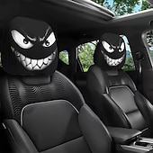 cheap Slipcovers-2pcs Cartoon Big-Eyed Face Printed Car Headrest Covers, Interior Decoration, Universal Fit, Washable, Easy to Install, Suitable for Long Trips Or Road Trips, Perfect Quirky Car Decoration