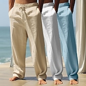 ieftine Vacanţă-Bărbați Pantaloni de in Pantaloni Pantaloni de vară Pantaloni largi Pantaloni de plajă Cordon Talie elastică Pachet multiplu Culoare solidă Confort Respirabil Lungime totală Zilnic Plajă Concediu