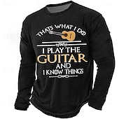 billiga Musik &amp; Instrument Grafiska T-shirts-Mens Graphic Long Sleeve T Shirt Thats What I Do I Play The Guitar And I Know Things Vintage Army Green Musician Tee Clothing Apparel S M L XL XXL XXXL