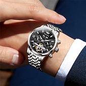 cheap Mechanical Watches-The New Olevs Men'S Business Watch With Luminous Perpetual Calendar Date And Day Display Multi-Functional Mechanical Watch Skeletonized Casual And Fashionable Waterproof Sports Men'S Wristwatch