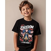  100% Cotton Kids Boys' Black Floral Flag 250th Anniversary T shirt Blouse Crew Neck Short Sleeve Outdoor Dailywear Fashion Streetwear Designer Printing Summer