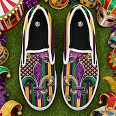tanie Buty damskie-Kobiece buty płócienne slip-on z nadrukiem koralików i lilii – Stylowe i wygodne obuwie na karnawałowe parady letnie uroczystości imprezy tematyczne i codzienne wyjścia