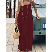preiswerte Einfaches Kleid-Damen Maxikleid A Linie Kleid Urlaub Lässig Ferien Lässiger Schnitt Einfach Ärmellos Rundausschnitt Blau Schwarz Weiß Rosa Sommer Frühling Herbst