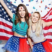 250-årsjubileum i USA disco 1980erne Underskjørt Tutu Tyllskjørt med tilbehør Kostyme Dame Karneval 2026 Karnevalskostyme Halloween Karneval Maskerade Uavhengighetsdagen 4. juli Voksen Skjørte