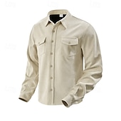abordables camisa con botones para hombre-Hombre Camisa Camisa casual Camisa de playa Camisa de Pana Abotonar la camisa Negro Marrón Verde Ejército Albaricoque Gris Manga Larga Color sólido Diseño Diario Vacaciones Bolsillo Ropa Moda Casual