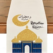 cheap Table Runners-Ramadan Eid Table Runner, Moon &amp; Gold Design, Heat-Resistant Dining Table Cloth, Kitchen and Entryway Decor, Elegant Home Accent for Holiday and Daily Use