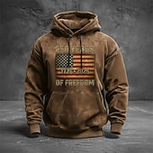 preiswerte Flagmuster-Herren Grafik Amerikanische US-Flagge Kapuzensweatshirt Pullover-Hoodie Bedruckter Hoodie Mode Streetwear Täglich Vintage-Retro Langarm Mit Kapuze Outdoor Streetwear Urlaub Rote Braun Grün Grau