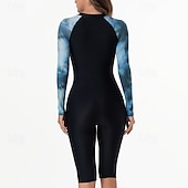  Жен. Рашгард Купальный костюм Один Пис Графика Пэчворк Застегнуться УФ-защита Эластичность Длинный рукав Купальники Серфинг Дайвинг Для погружения с трубкой Весна