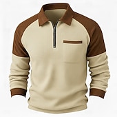billige Vaffelstrikket T-skjorte-Herre Vaffel T-skjorte T skjorte Vaffel Henley-skjorte Langermet Polokrage Genser Quarter Zip Høst vinter Helfarge Fargeblokk Tradisjonell / vintage Fritid Lapper Fargeblokk Avslappet Hjem utendørs